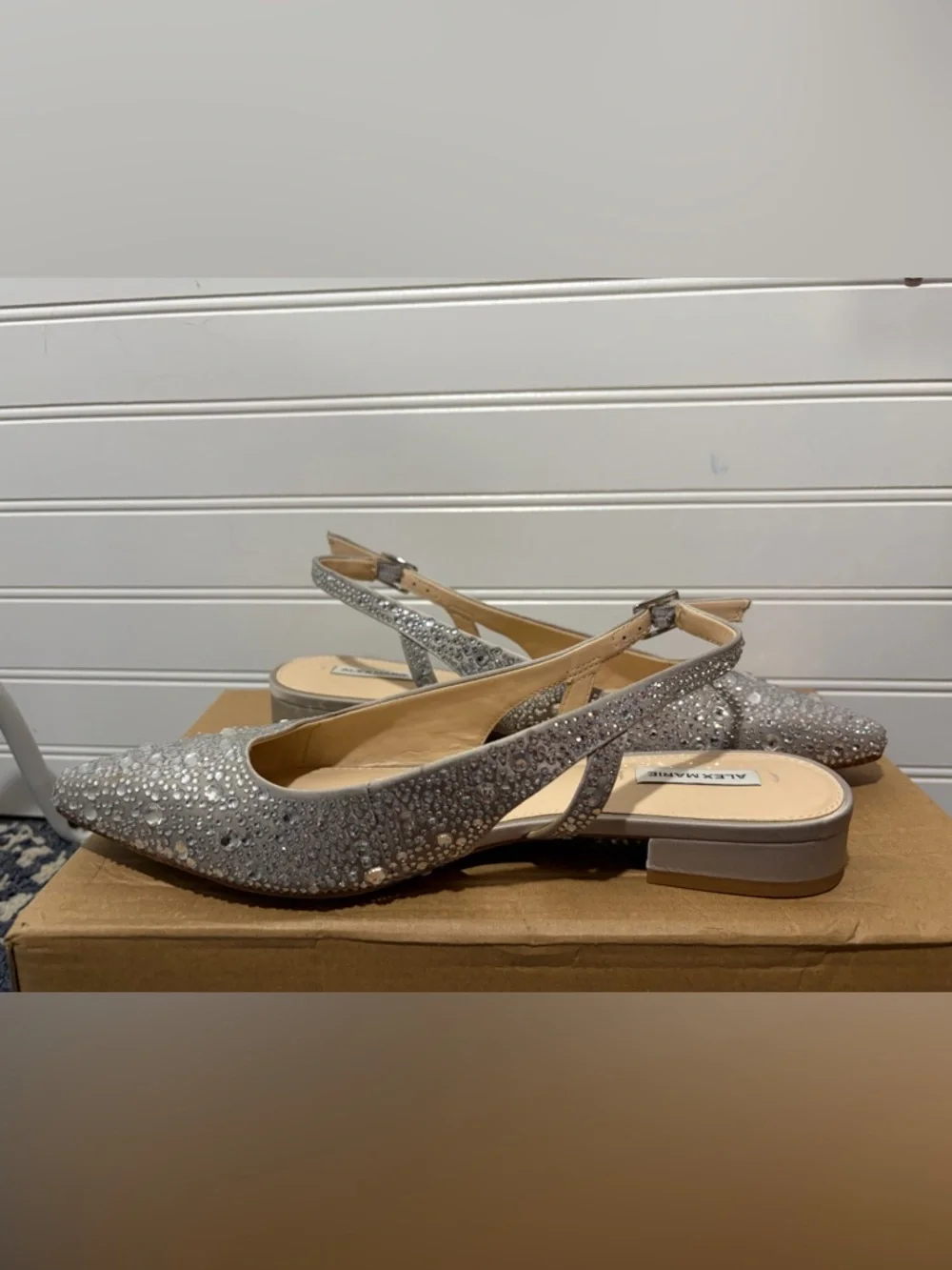 Alex Marie Silver Crystal-Embellished Pointed Slingback Flats - Picture 7 of 8